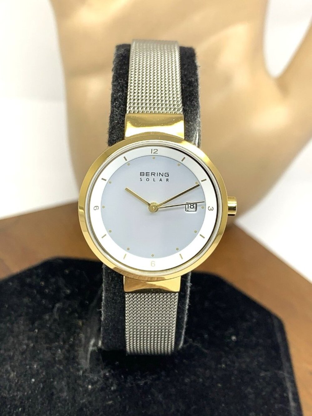 Bering Women's Watch 14426-010 Solar White Dial Two Tone Mesh Steel 26mm